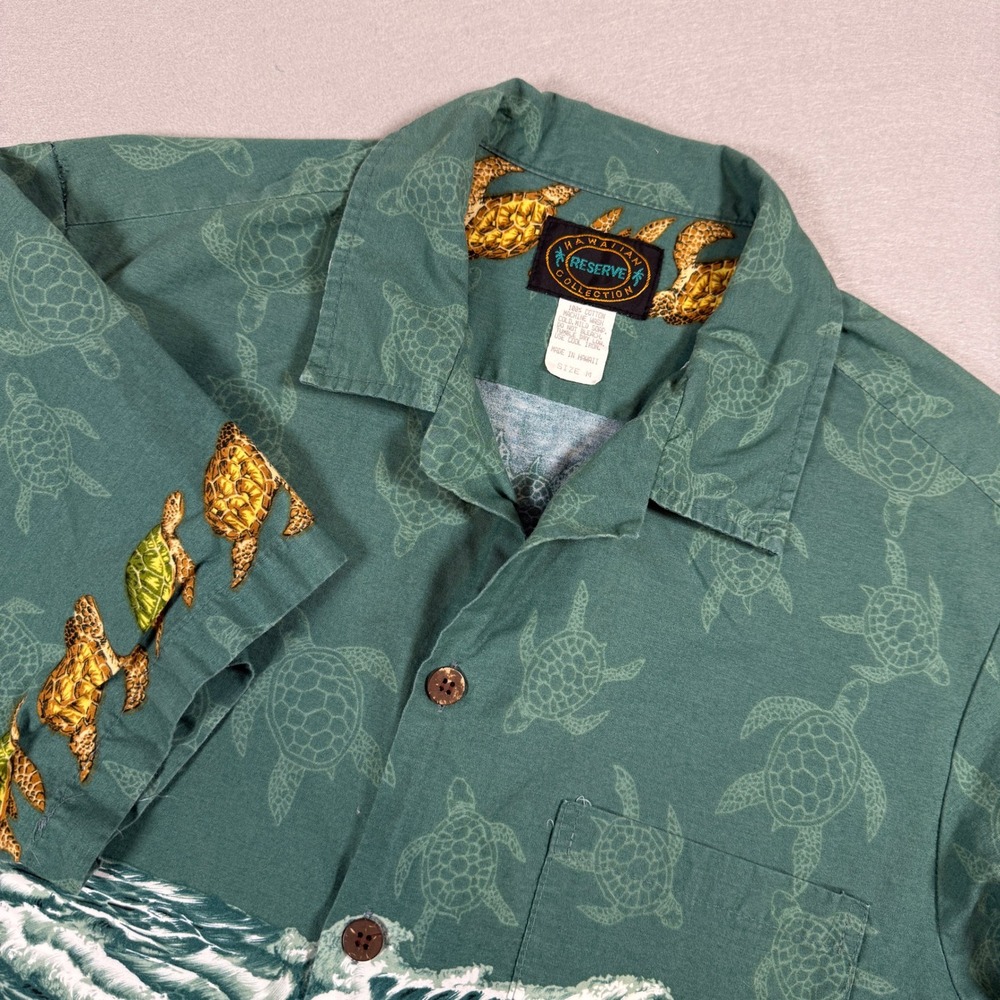 Hawaiian Reserve Collection Mens Shirt M Green Cotton Sea Turtle Ocean Graphic